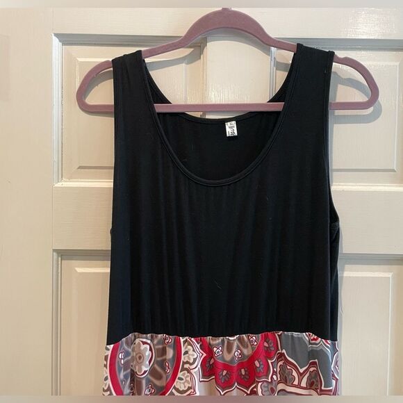 OURS‎ Sleeveless Tank Scoop Neck Maxi Dress Floral Black Gray Red Size XL - Picture 2 of 7